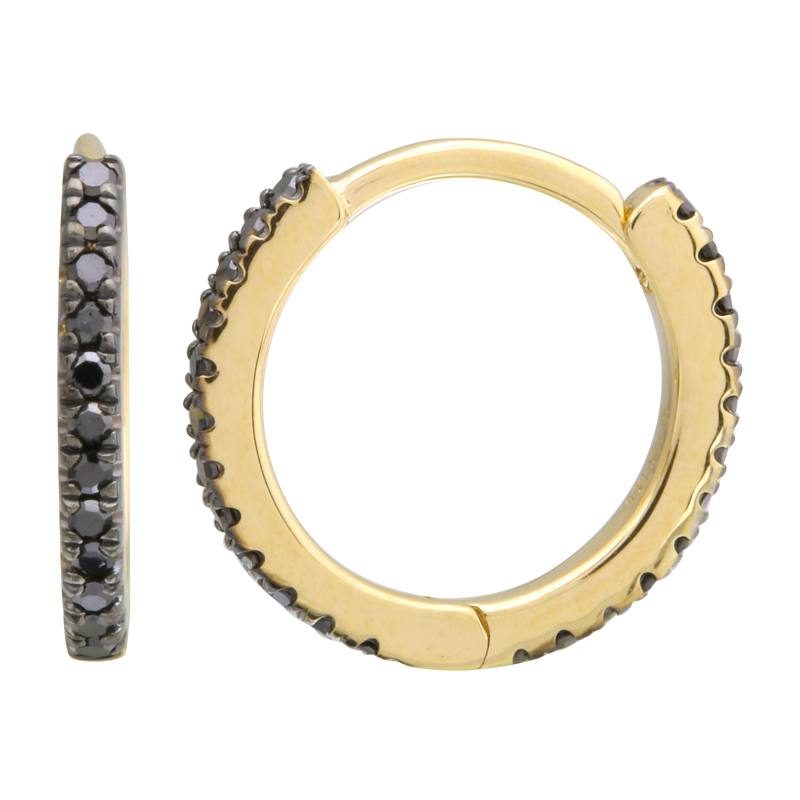 14K Gold Micro Pave Black Diamond Eternity Mini Huggies Pair 11mm Yellow Gold Earrings by Izakov Diamonds + Fine Jewelry | Izakov