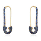 Elegant gold safety pin earrings with blue diamonds from our exclusive jewelry collection