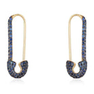 Elegant gold safety pin earrings with blue diamonds from our exclusive jewelry collection