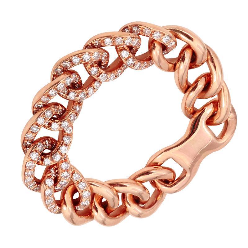 14K Gold Micro Pave Cuban Link Diamond Ring 3 / Rose Gold Izakov Diamonds + Fine Jewelry