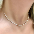 Micro Pave Diamond Bar Cable Link Necklace displayed on a model, showcasing its elegant design and sparkle.