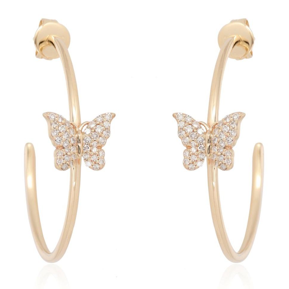 Elegant butterfly hoop earrings with gold finish and sparkling diamonds from our jewelry collection.