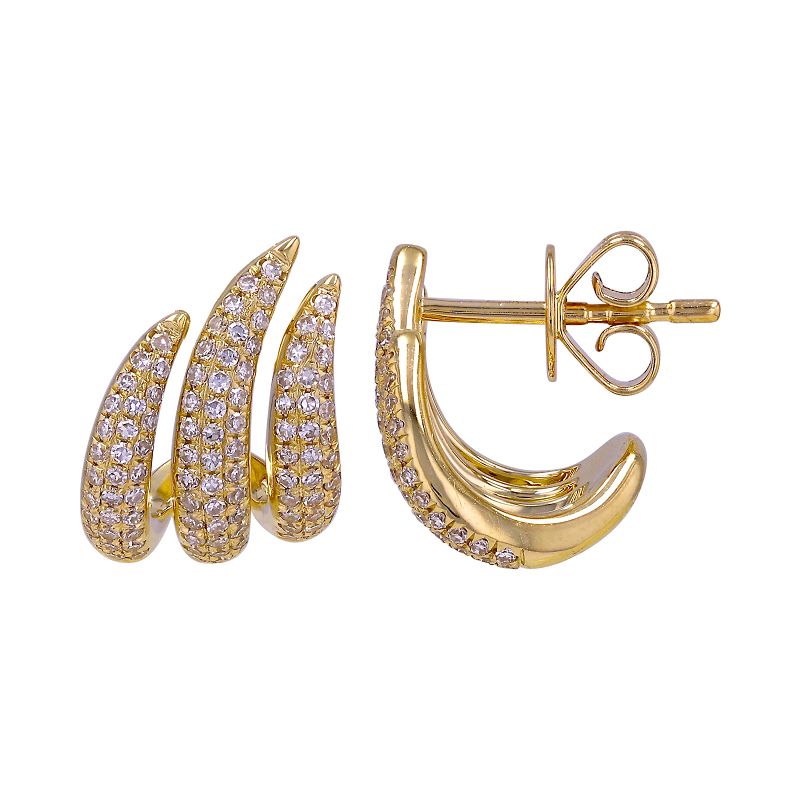 14K Gold Caged Lobe Micro Pave Diamond Earrings Pair / Yellow Gold Izakov Diamonds + Fine Jewelry