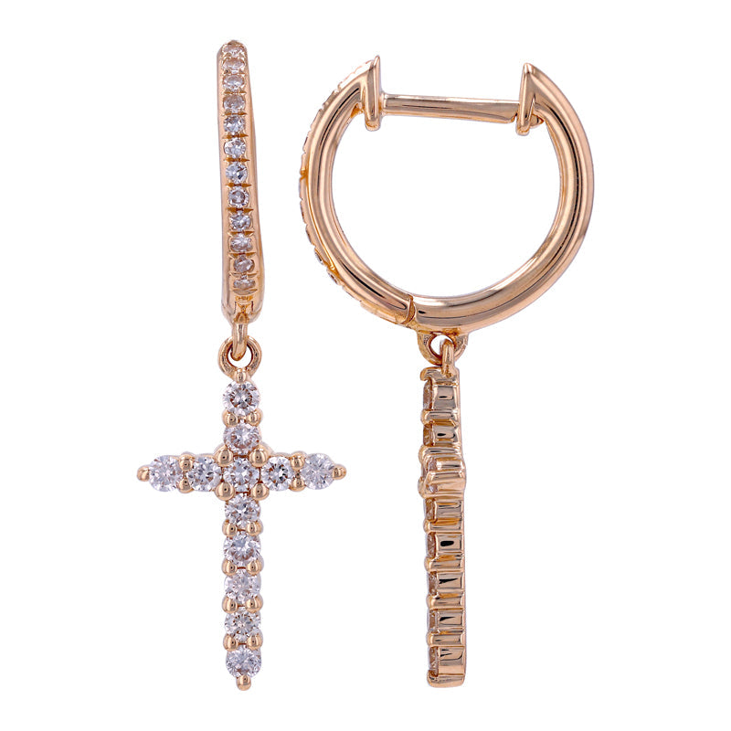 14K Gold Micro Pave Diamond Cross Dangling Huggie Earrings M Pair Rose Gold Earrings by Izakov Diamonds + Fine Jewelry | Izakov
