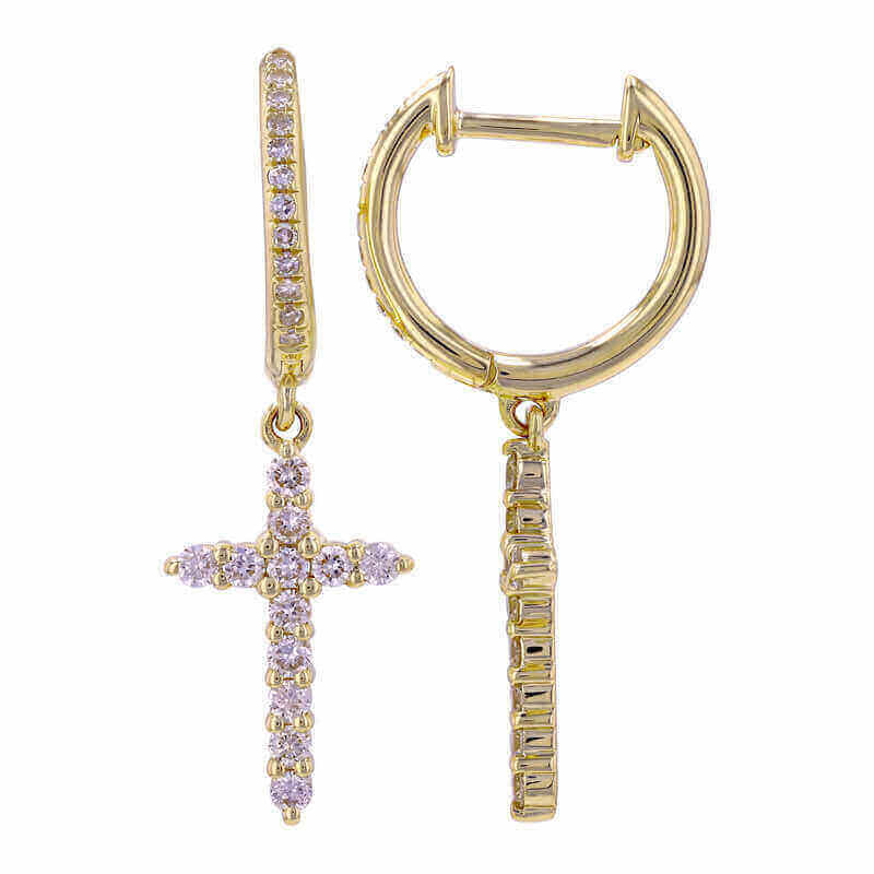 Elegant gold hoop earrings with sparkling cross dangle, perfect for adding a touch of sophistication to your jewelry collection.