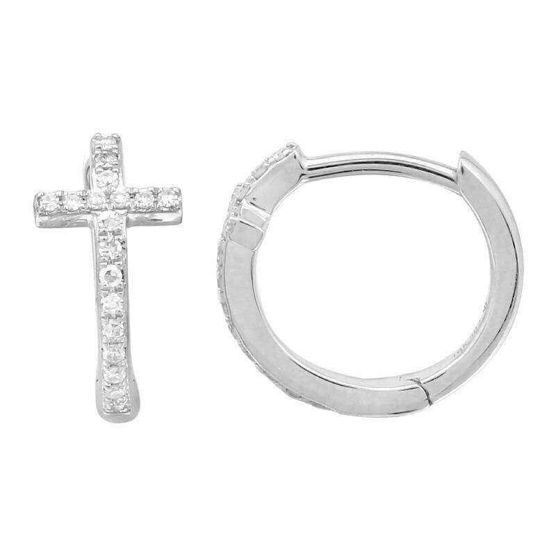 Sterling silver hoop earrings with cubic zirconia cross charm from our exclusive jewelry collection.