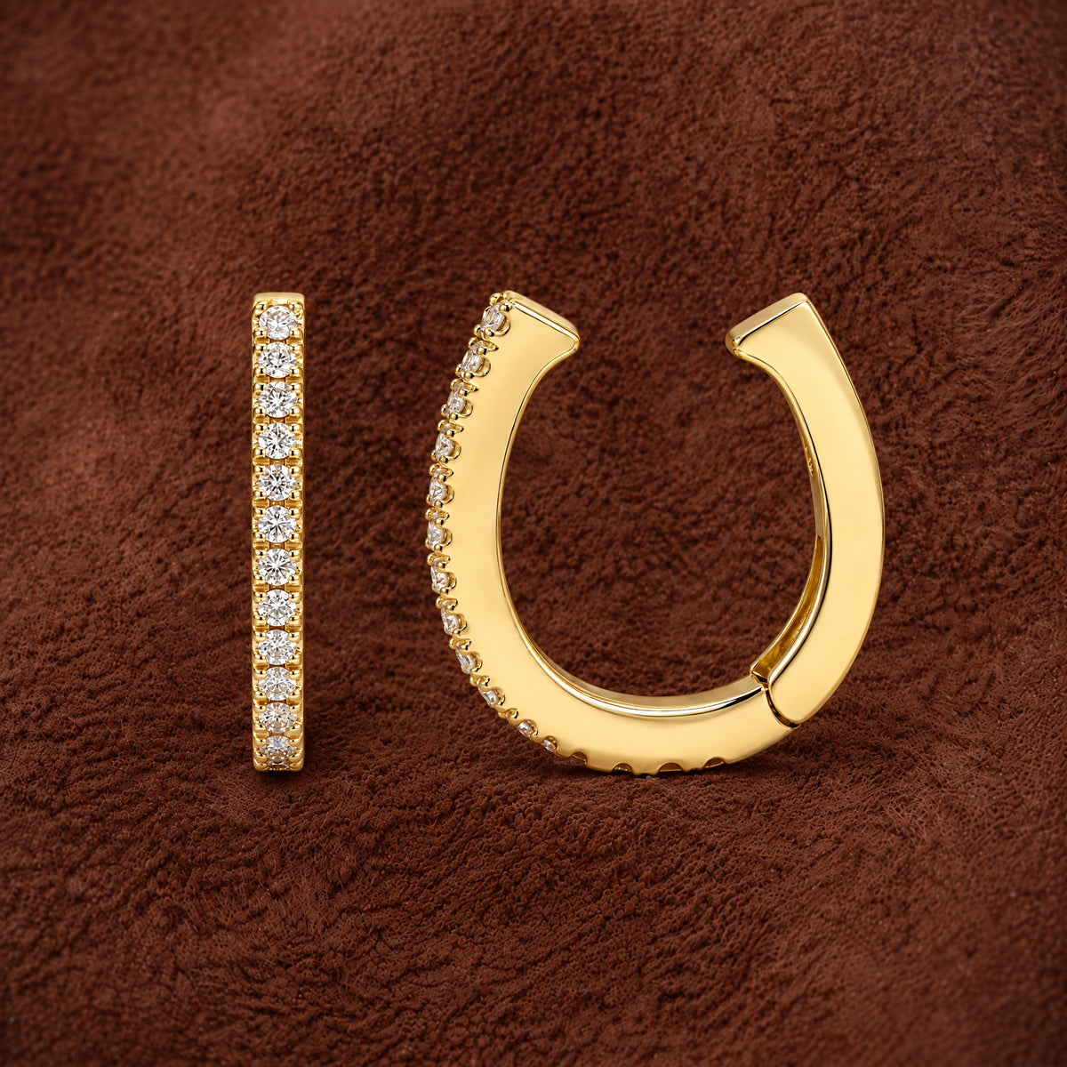 Micro Pave Diamond Ear Cuff in 14K yellow gold, styled, Izakov Fine Jewelry