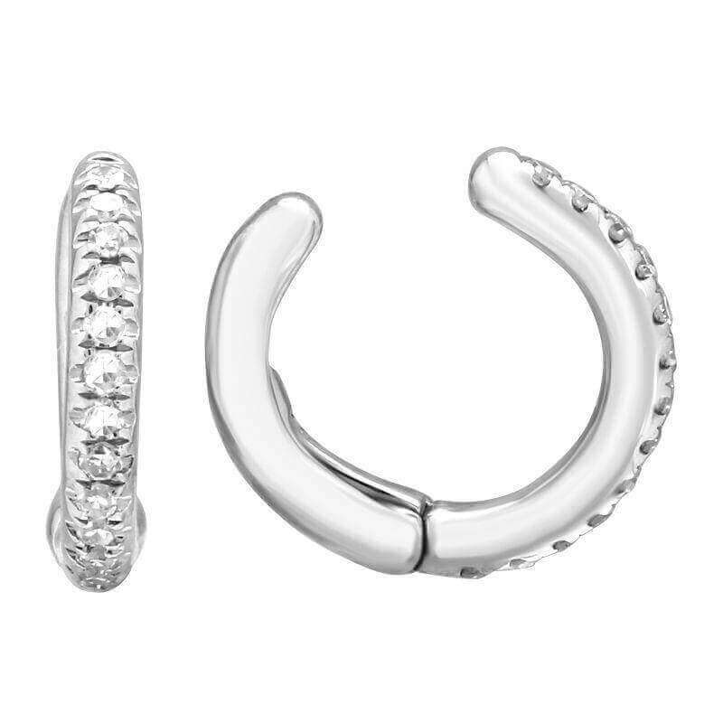 Elegant silver hoop earrings with embedded diamonds from our luxury jewelry collection