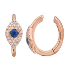 Rose gold hoop earrings with blue sapphire and white diamond accents for a timeless jewelry collection.