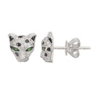 Panther head stud earrings with green eyes and intricate detailing, from our luxury jewelry collection.