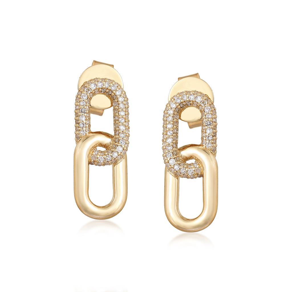 14K Gold Micro Pave Diamond Links Drop Earrings - Earrings - Izakov Diamonds + Fine Jewelry