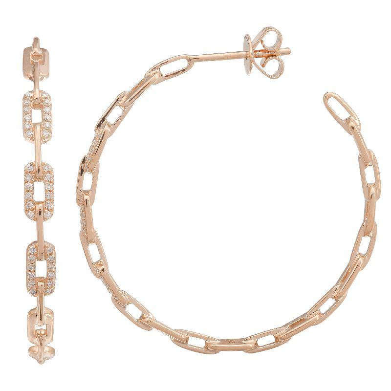 Rose gold hoop earrings featuring a stylish chain link design with sparkling accents, perfect for elevating any jewelry collection.