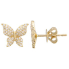 Gold butterfly-shaped diamond stud earrings from our jewelry collection displayed on a white background, perfect for elegant occasions.