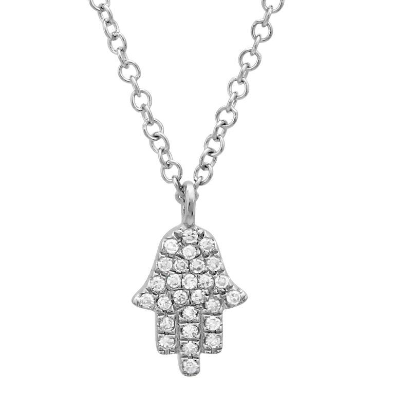 14K Gold Micro Pave Diamond Hamsa Necklace White Gold Izakov Diamonds + Fine Jewelry