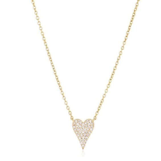 14K Gold Micro Pave Diamond Petite Heart Necklace - Necklaces - Izakov Diamonds + Fine Jewelry