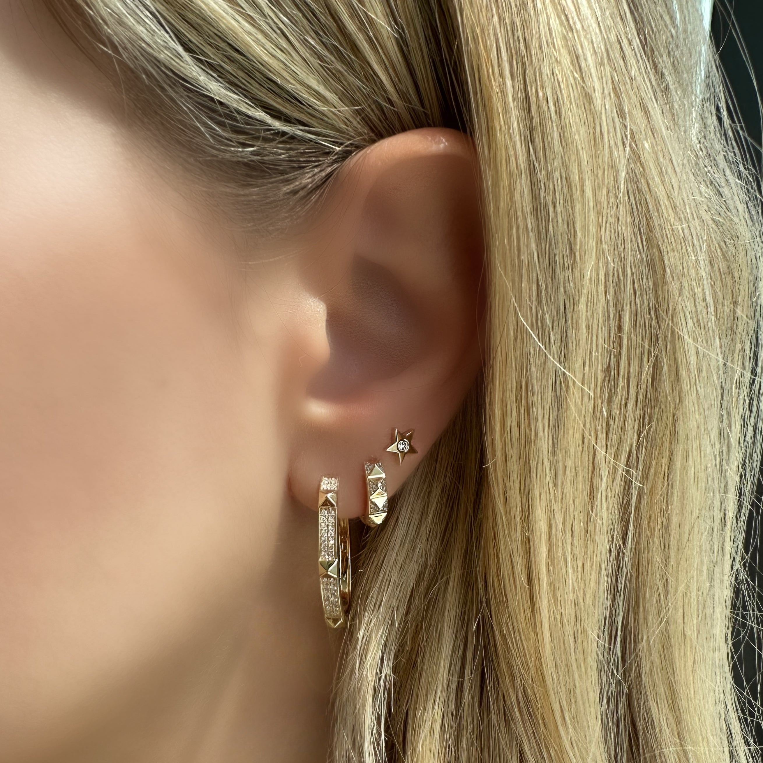 14K Gold Micro Pave Diamond Pyramid Huggies - Earrings - Izakov Diamonds + Fine Jewelry