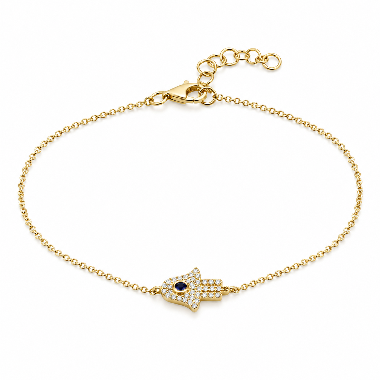 Micro Pave Diamond Sapphire Small Hamsa Bracelet, diamond, sapphire, Izakov Fine Jewelry