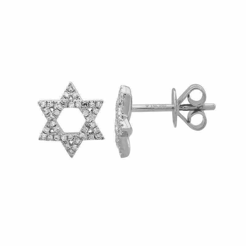 14k yellow gold jewish star store stud earrings with pave set CZ's and screw backs