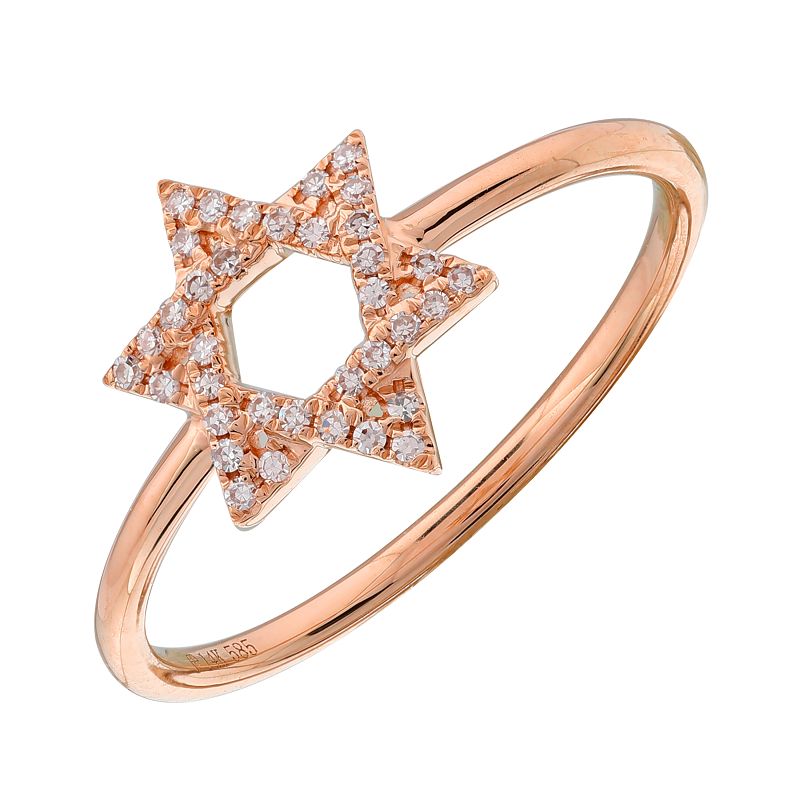 14K Gold Micro Pave Diamond Star Of David Ring Rose Gold Rings by Izakov Diamonds + Fine Jewelry | Izakov