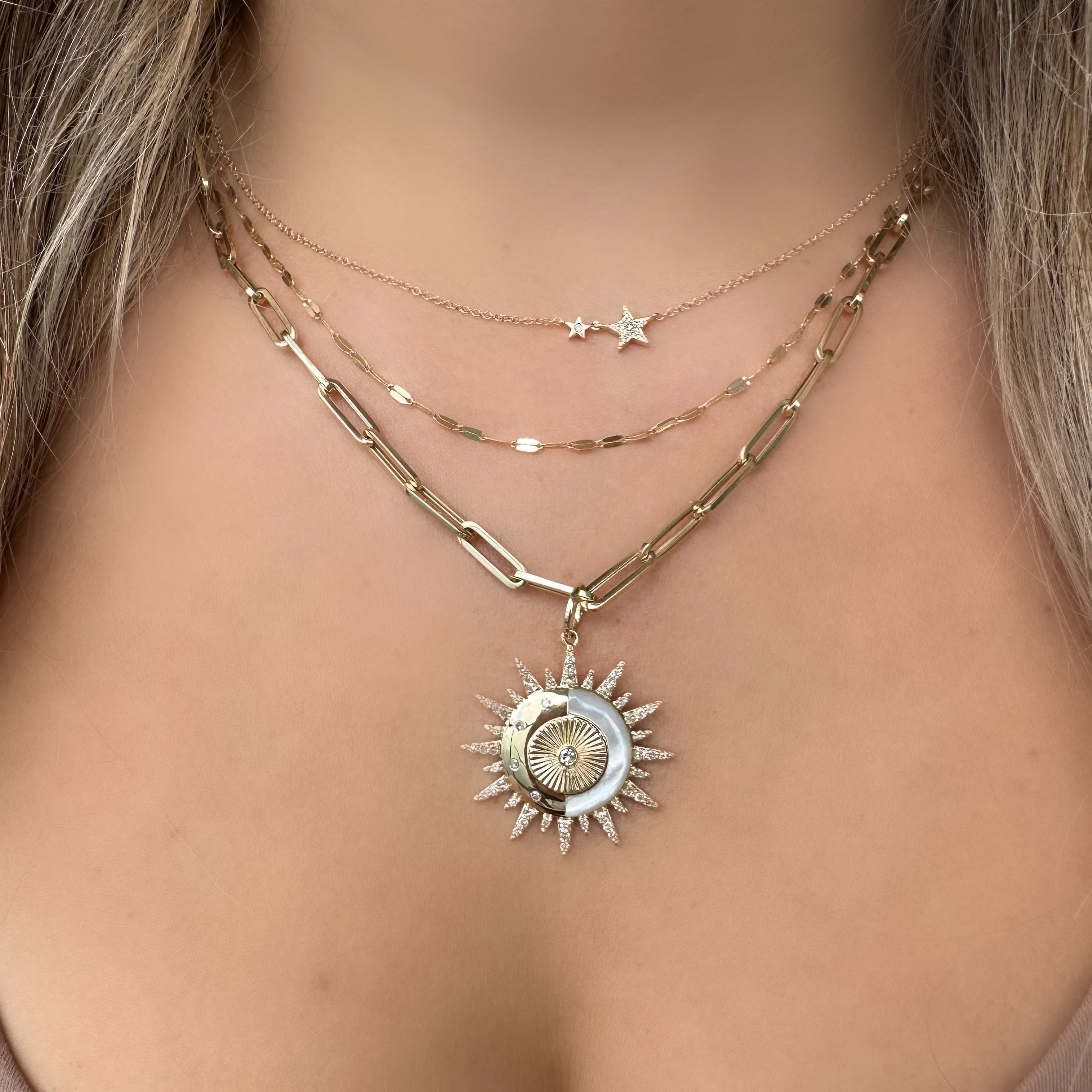 14K Gold Micro Pave Diamond Stars Duo Necklace Necklaces by Izakov Diamonds + Fine Jewelry | Izakov