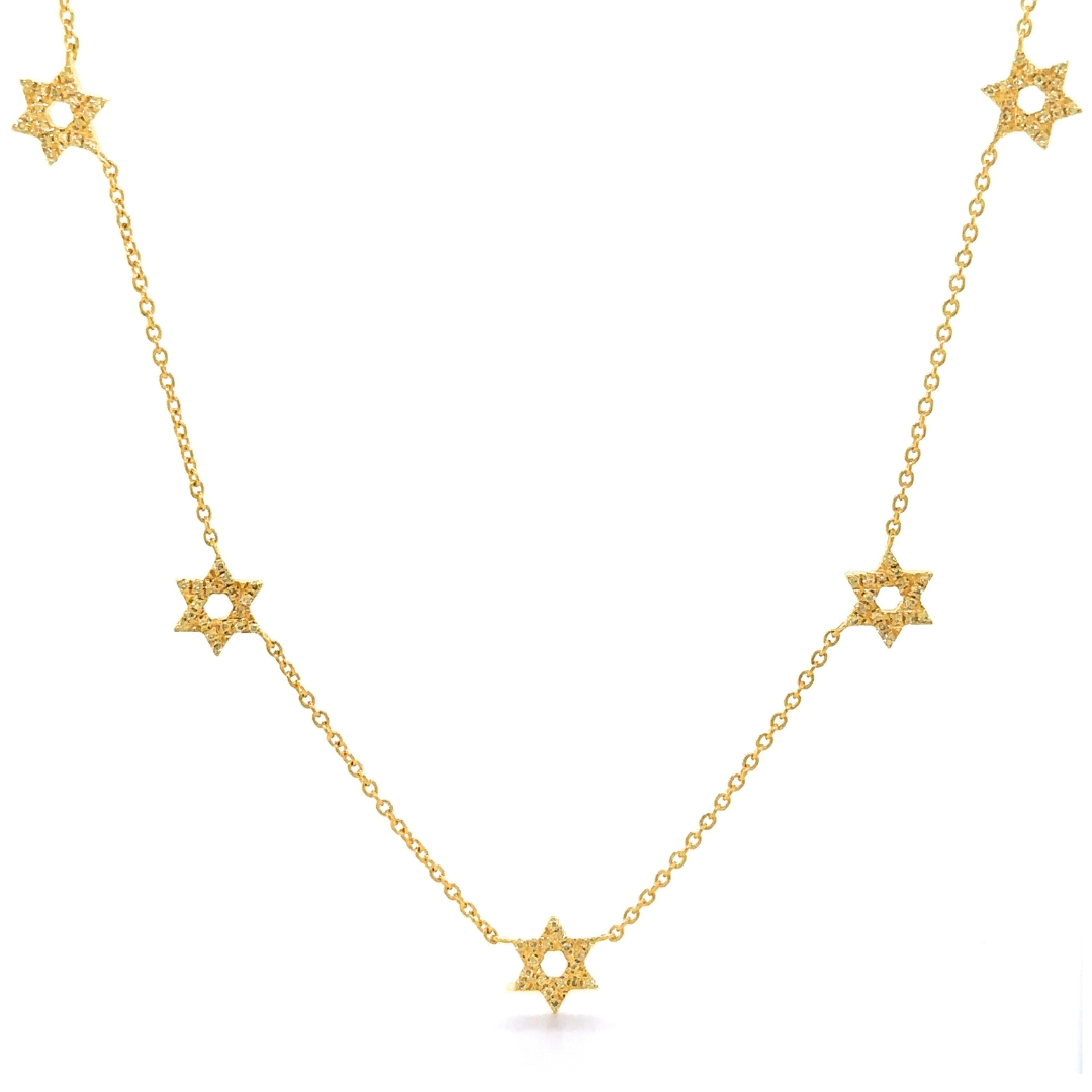 14K Gold Micro Pave Diamond Stars of David Station Necklace - Necklaces - Izakov Diamonds + Fine Jewelry