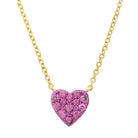 Gold chain necklace with a heart-shaped pendant adorned with pink gemstones from our luxury jewelry collection.