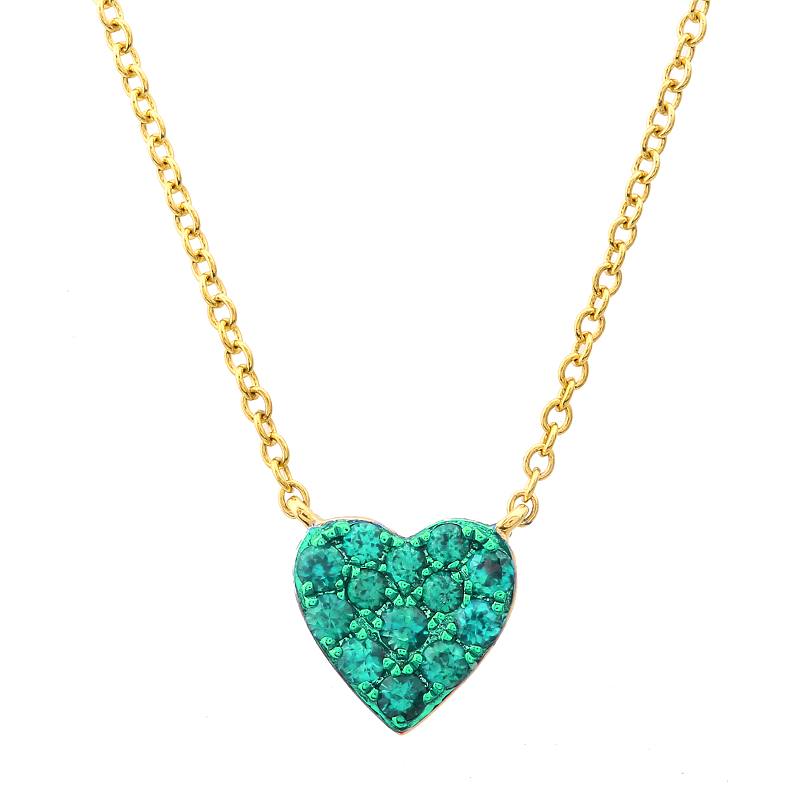 14K Gold Micro Pave Gemstone Heart Necklace Yellow Gold Tsavorite Necklaces by Izakov Diamonds + Fine Jewelry | Izakov