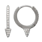 Delicate, arrow-shaped silver hoop earrings with sparkling diamonds from our jewelry collection