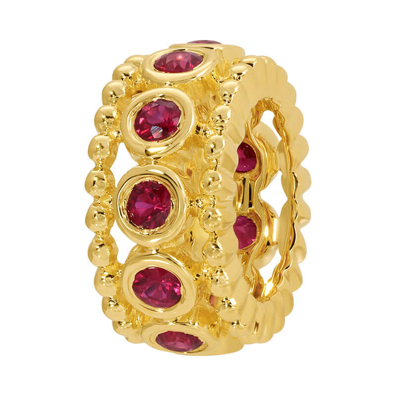 14K Gold Milgrain Bezel Gemstone Rondelle featuring red gemstones, crafted in elegant gold design.