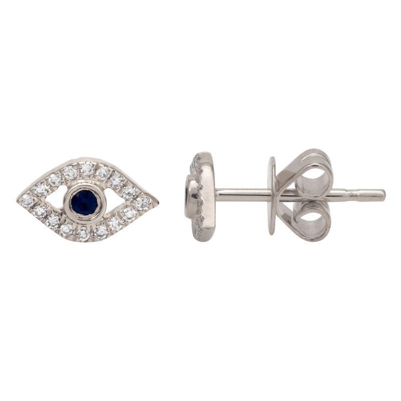 14K Gold Mini Diamond Pave Evil Eye Button Earrings Single / White Gold Izakov Diamonds + Fine Jewelry