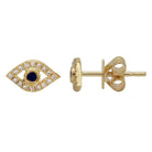 14K Gold Mini Diamond Pave Evil Eye Button Earrings Single / Yellow Gold Izakov Diamonds + Fine Jewelry
