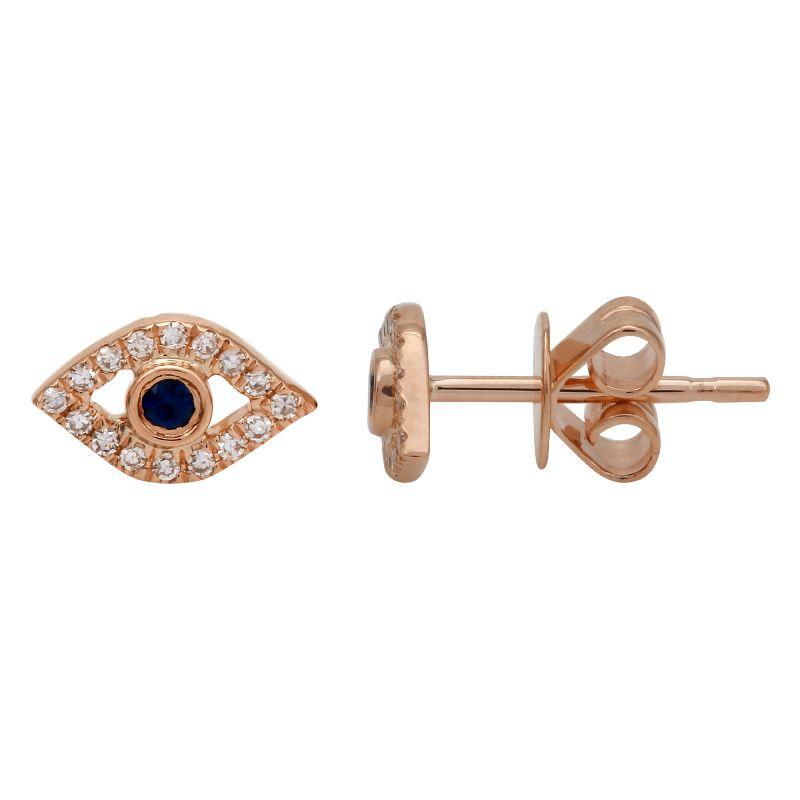 Evil Eye gold stud earrings with diamonds and sapphire for protection