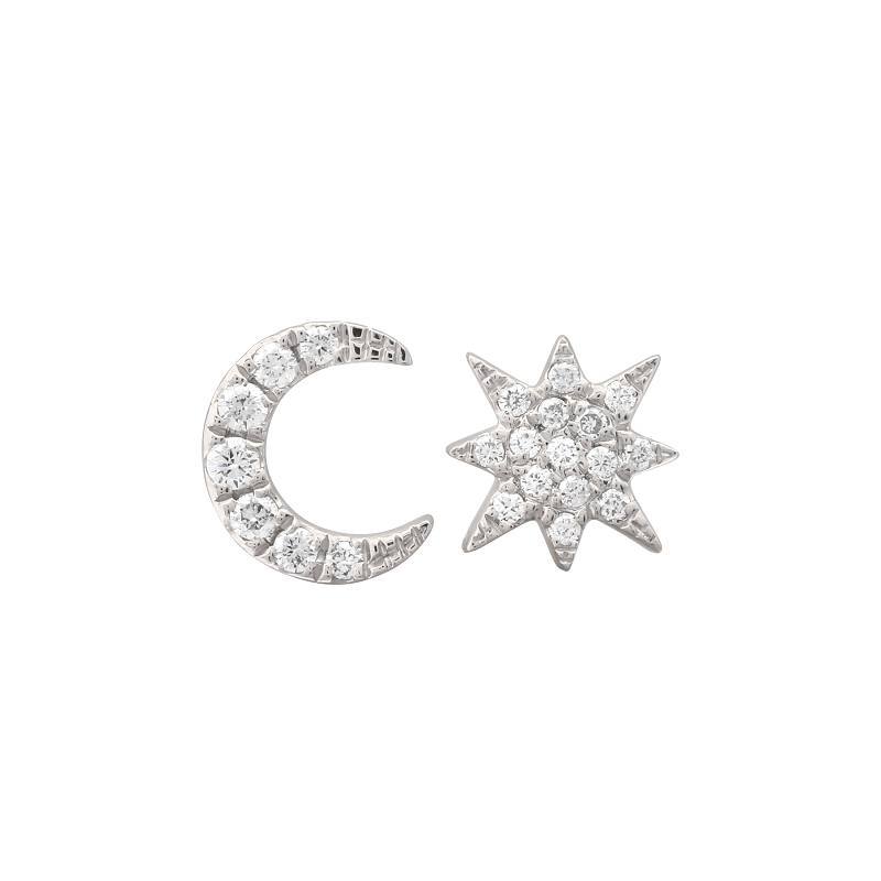 Moon and star diamond earrings from our jewelry brand. Elegant handcrafted celestial-themed jewelry for a glamorous look.