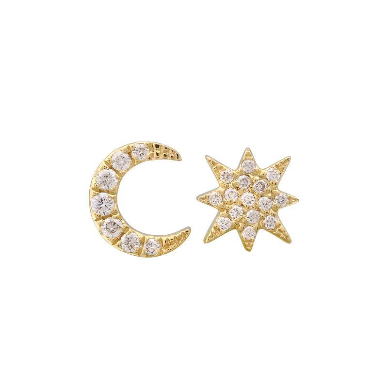 Gold moon and star diamond stud earrings for a celestial and chic look from our exclusive jewelry collection