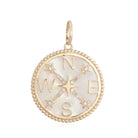 14K Gold Mother Of Pearl Compass Coin Diamond Necklace Charm Yellow Gold Izakov Diamonds + Fine Jewelry