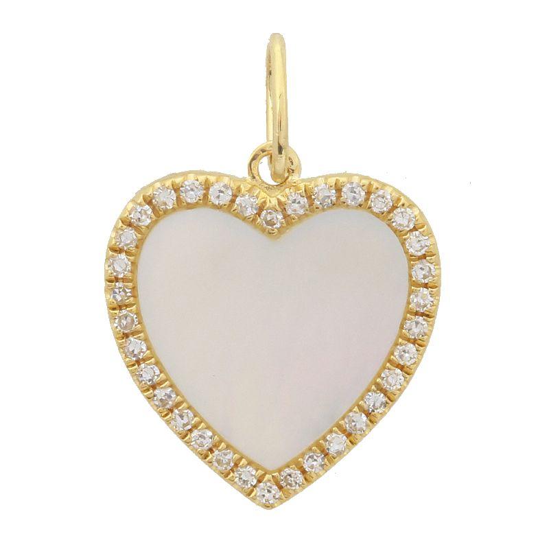 14K Gold Mother of Pearl Heart Diamond Necklace Charm Yellow Gold Izakov Diamonds + Fine Jewelry