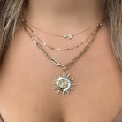 14K Gold Mother of Pearl Radiating Sun Diamond Necklace Charm Yellow Gold Charms & Pendants by Izakov Diamonds + Fine Jewelry | Izakov