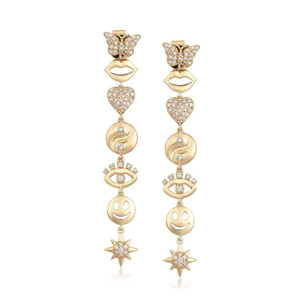14K Gold Motifs Drop Diamond Earrings - Earrings - Izakov Diamonds + Fine Jewelry