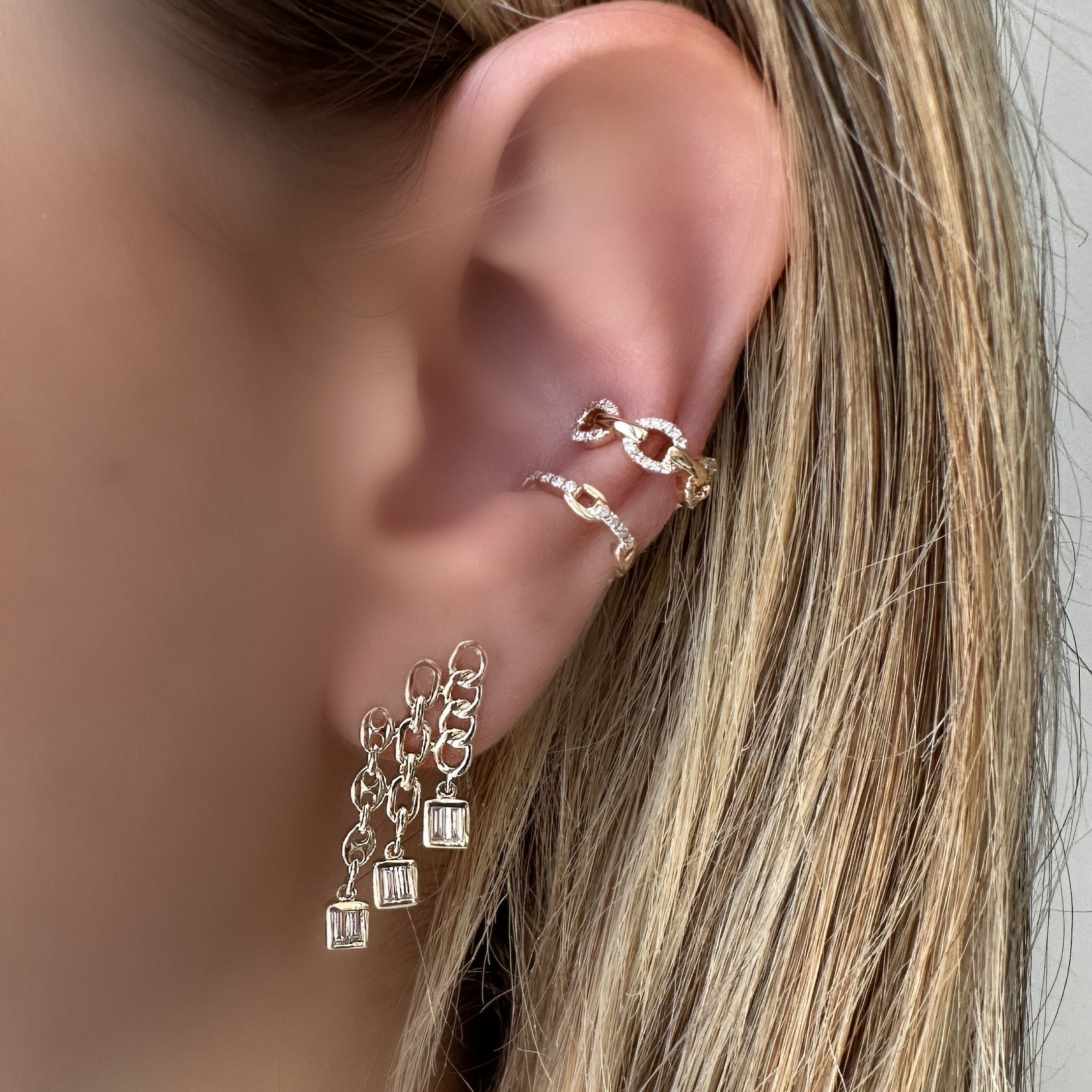 14K Gold Multi Links Baguette Bezel Drop Earrings - Earrings - Izakov Diamonds + Fine Jewelry