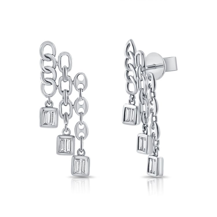 14K Gold Multi Links Baguette Bezel Drop Earrings Pair White Gold Earrings by Izakov Diamonds + Fine Jewelry | Izakov
