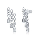 Silver chain link earrings with dangling square diamonds from our contemporary jewelry collection.