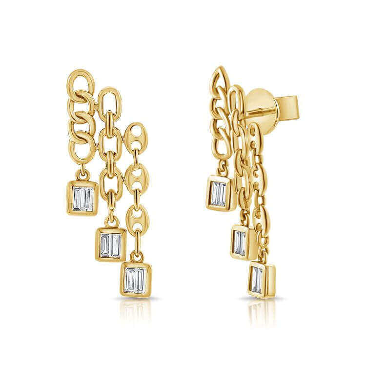 Elegantly designed gold chain earrings with dangling crystal accents from our jewelry brand collection.