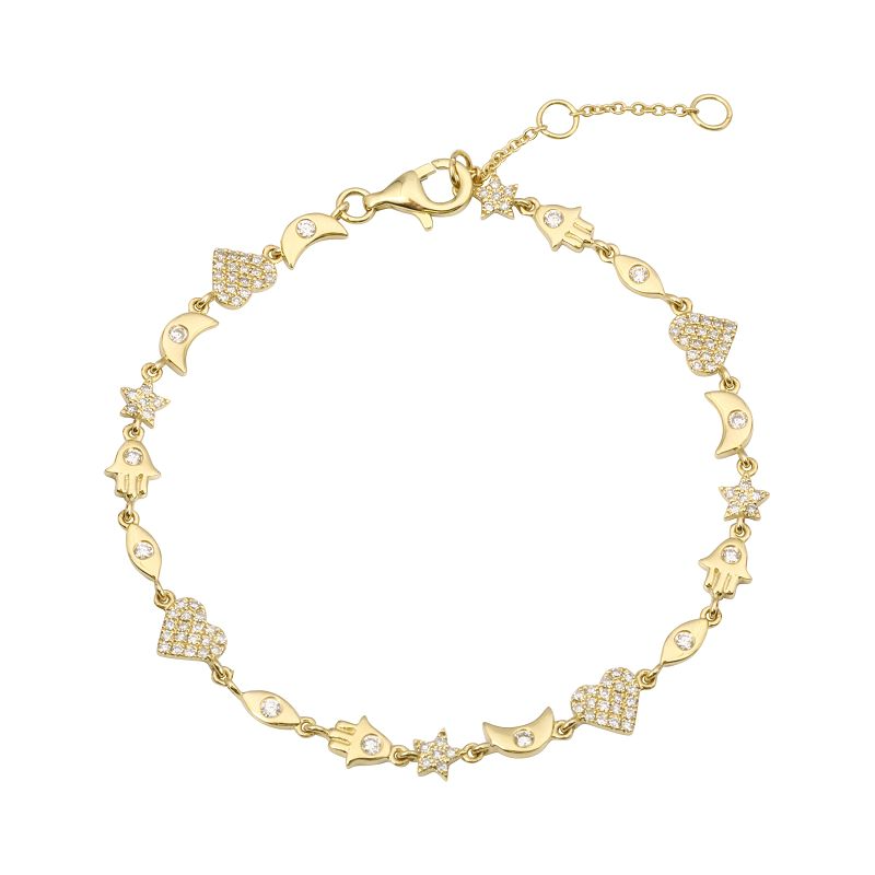 14K Gold Multi Motifs Diamond Bracelet Yellow Gold Bracelets by Izakov Diamonds + Fine Jewelry | Izakov