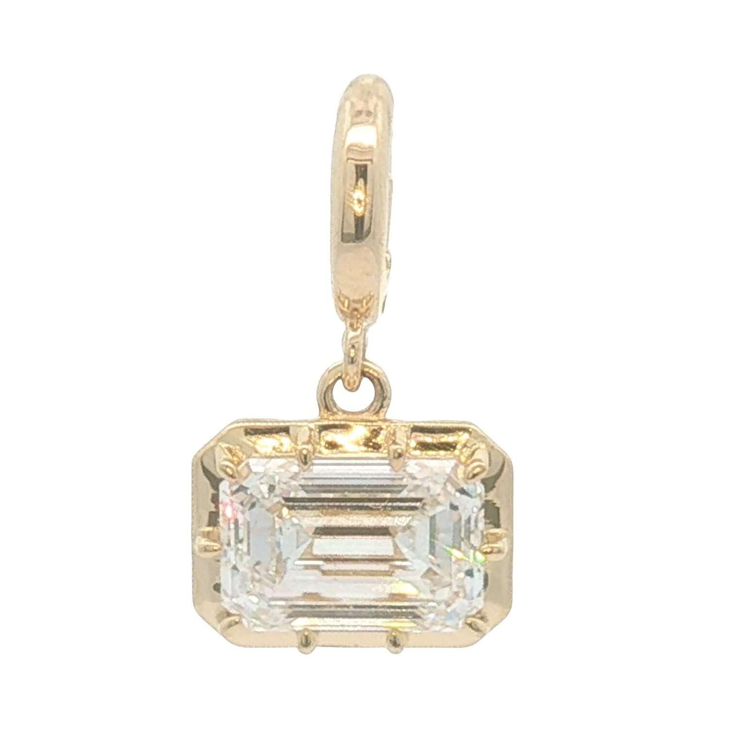 14K Gold Multi Prong Set Lab Diamond Pendant featuring a sparkling emerald cut lab diamond in a stylish setting.