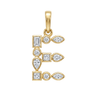 Multi Shape Diamond Initial Pendant featuring a stunning yellow gold 'E' design with various diamond shapes.