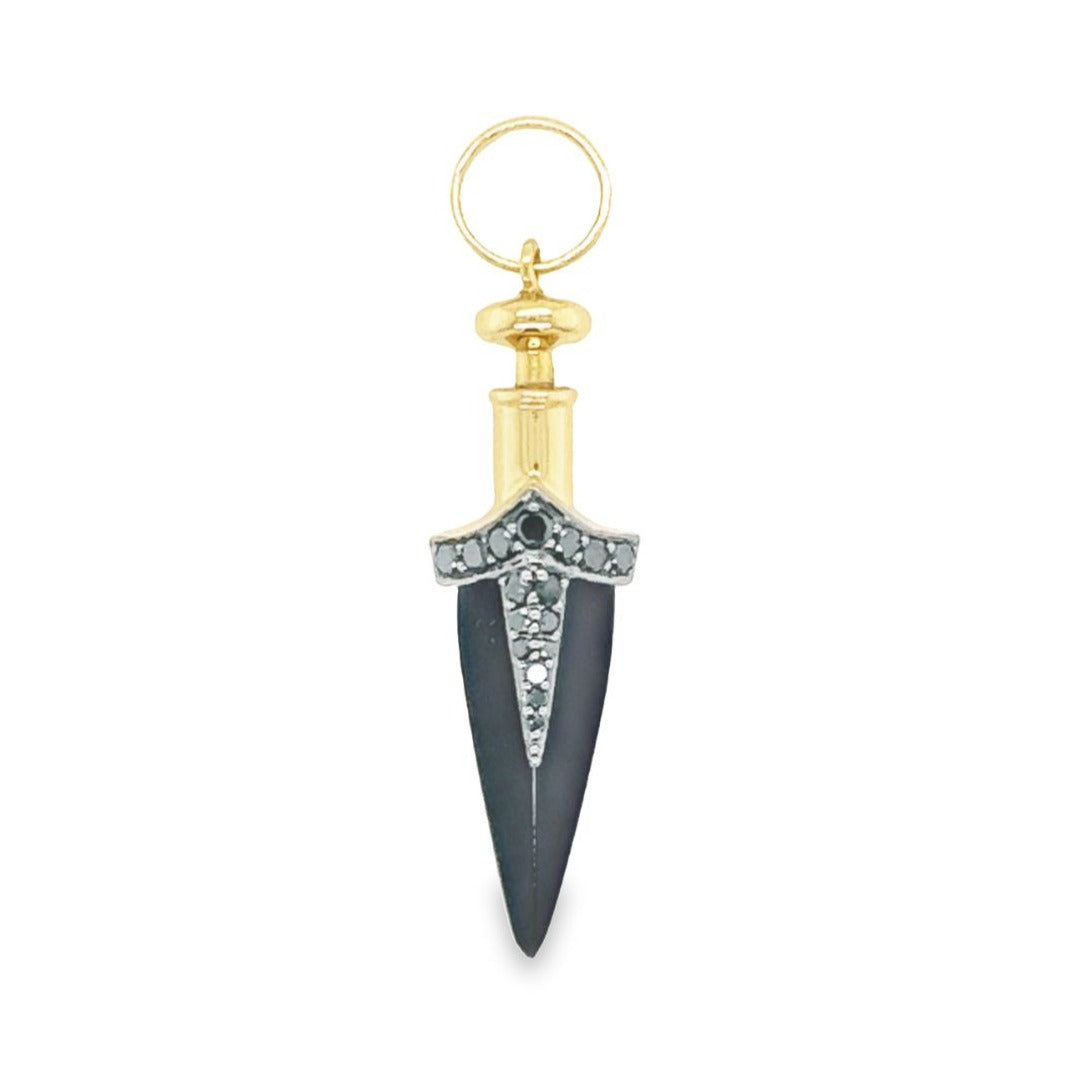 14K Gold Onyx Dagger Black Diamond Necklace Charm Izakov Diamonds + Fine Jewelry