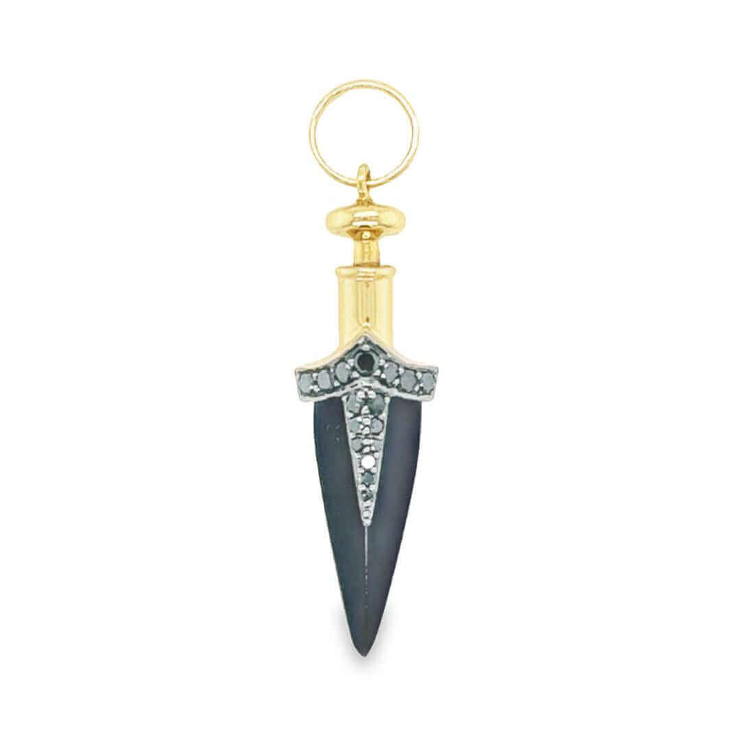 Gold and black arrowhead pendant with gemstone accents from our exclusive jewelry collection.