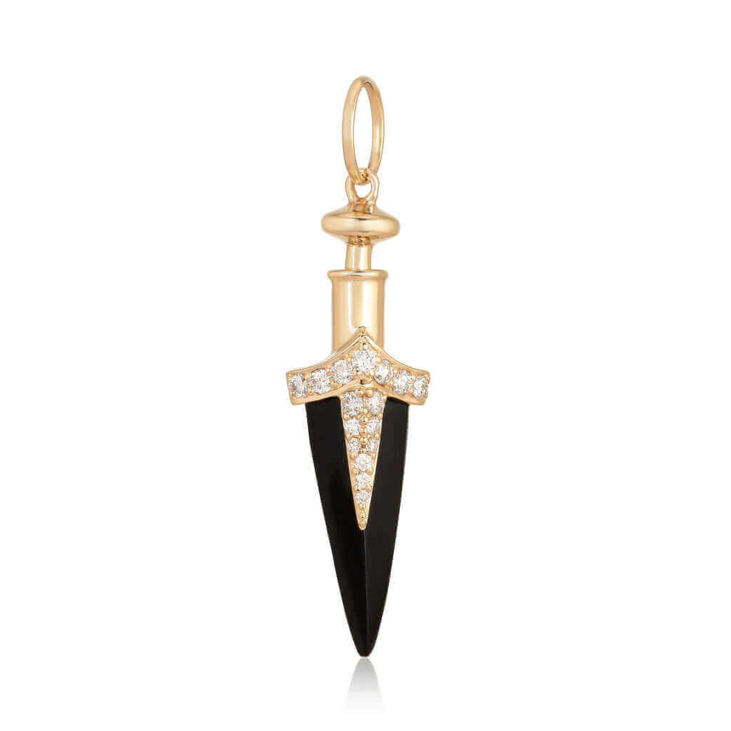 Luxurious black and gold dagger pendant with sparkling diamonds from our jewelry collection