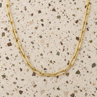 Paper Clip Link Gold Chain Necklace in 14K yellow gold, styled, Izakov Fine Jewelry