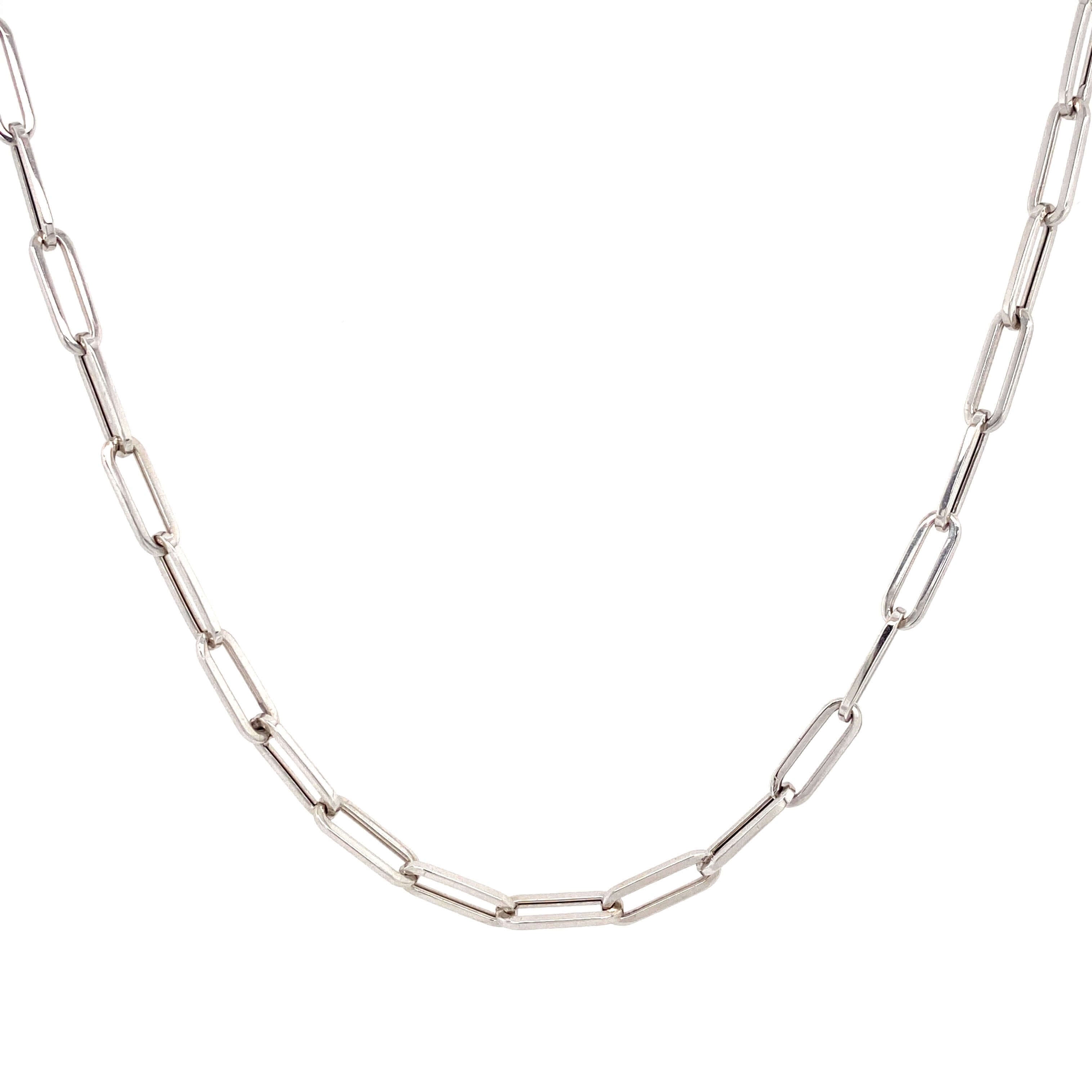 Elegant silver paperclip chain necklace from our jewelry collection, perfect for adding a modern, sophisticated touch to any outfit.